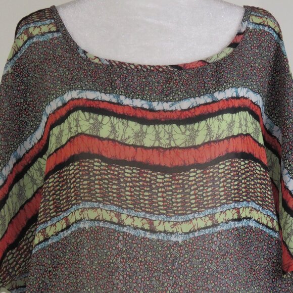 Rue 21 Multicolored with Black Back Short-Sleeve Wide-Neck Top Size L (C1279) - Picture 1 of 6